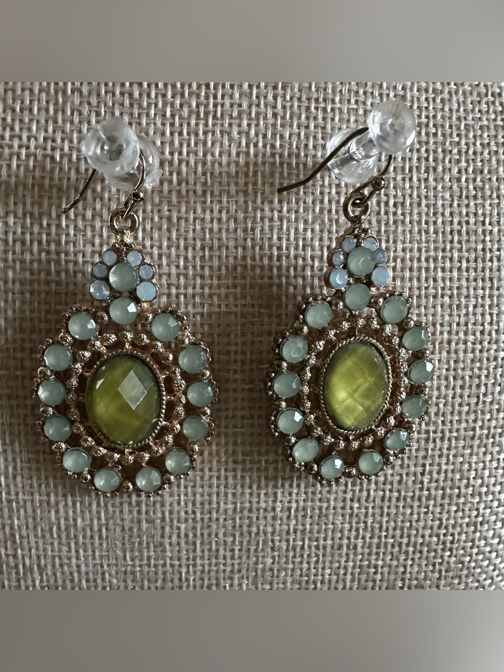 Women's Earrings Cameo Shape Green Mint Dangly
